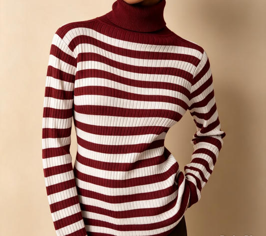 Suéter Cuello Alto de Rayas para Mujer | Moda Invierno
