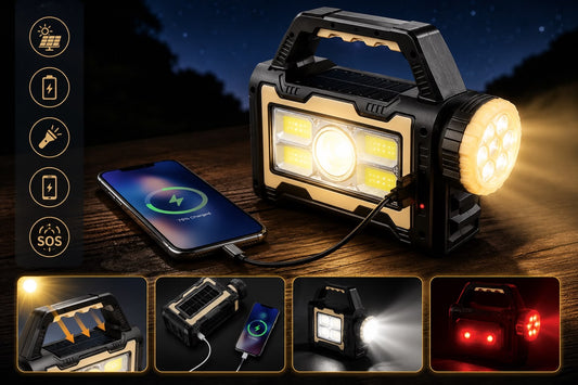 Linterna Solar LED con Power Bank Recargable | Ideal para Emergencias y Camping